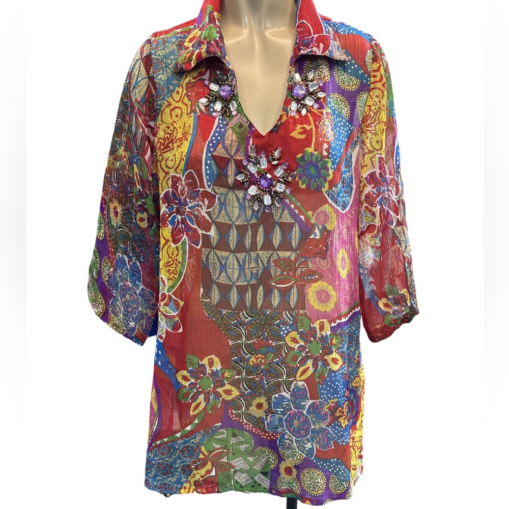 Colorful Floral bejeweled tunic